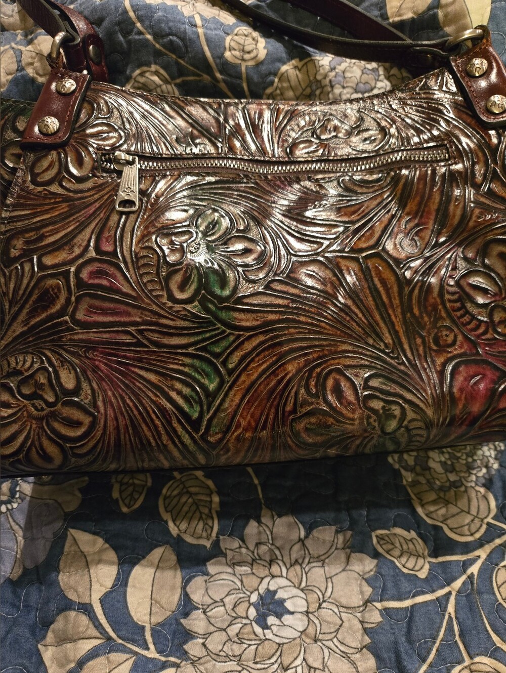 Embossed Floral Leather Shoulder Bag in Multicolor.  GUC!